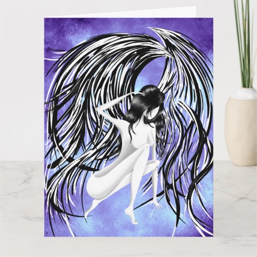 Artistic Fallen Angel blue Monochrome Karte (Vorderseite)