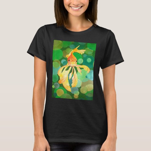 Artistic Fancy Goldfish With Green Background Vect T-Shirt (Vorderseite)