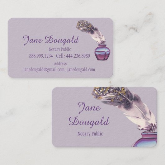 Artistic Feather Pen Klassischer Notar Bus Visitenkarte (Vorne/Hinten)