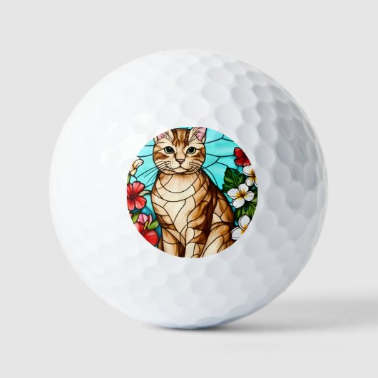 Artistic Feline Portrait Amid Tropical Flowers  Golfball (Vorderseite)