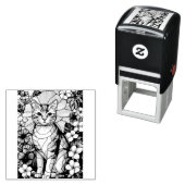 Artistic Feline Portrait Amid Tropical Flowers  Permastempel (Beispiel)