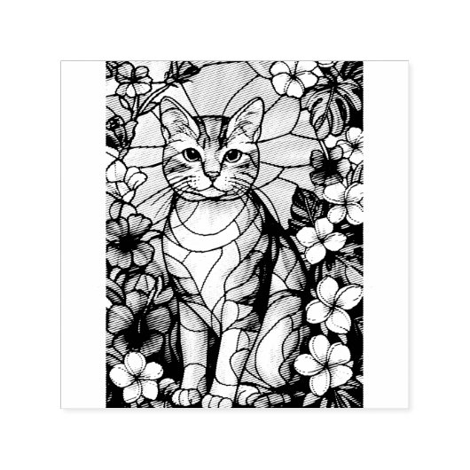 Artistic Feline Portrait Amid Tropical Flowers  Permastempel (Design)