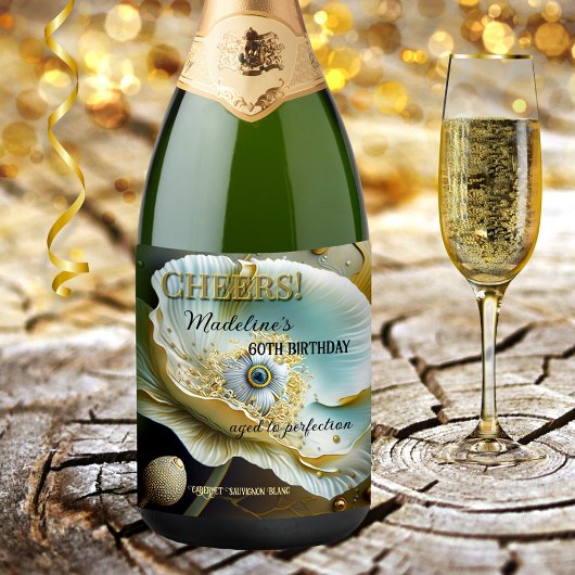 Artistic Floral Cheers Birthday Weinetikett