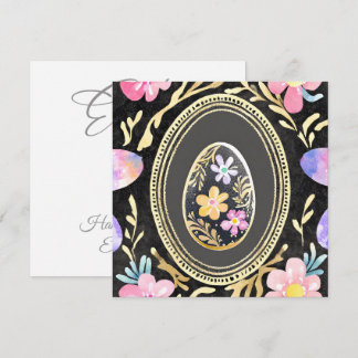 Artistic Floral Easter Egg Illustration with Gold  Feiertagskarte