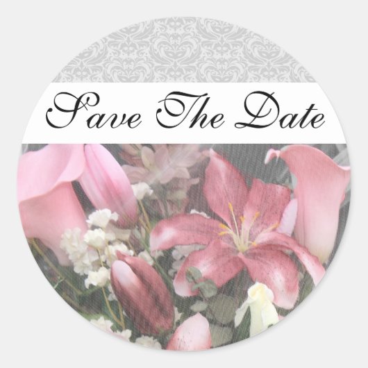 Artistic Floral Lily Damask Save the Date Aufklebe Runder Aufkleber (Vorderseite)