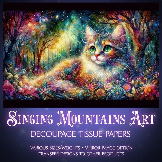 Artistic Floral Woodland Boho Cat Decoupage Seidenpapier