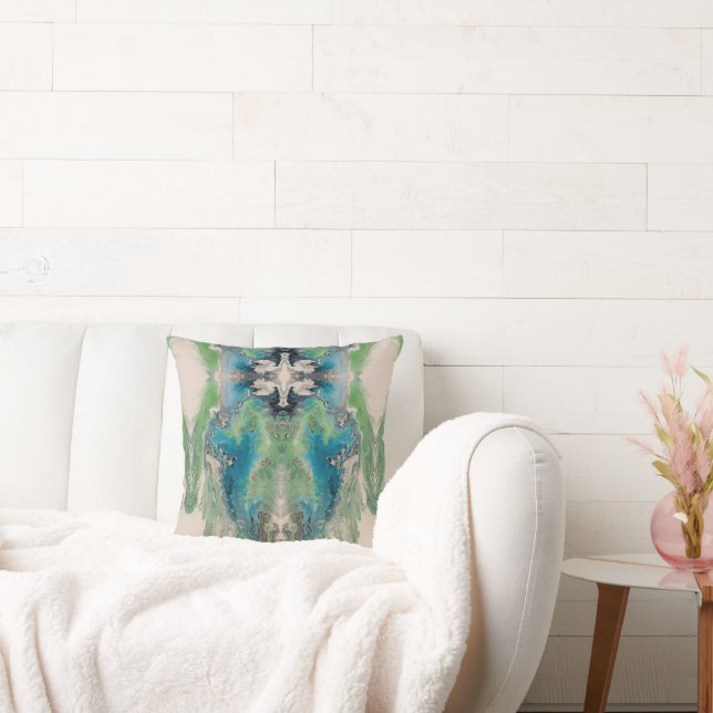 Artistic Fluid Abstract in Aqua & Green Kissen (Liege)