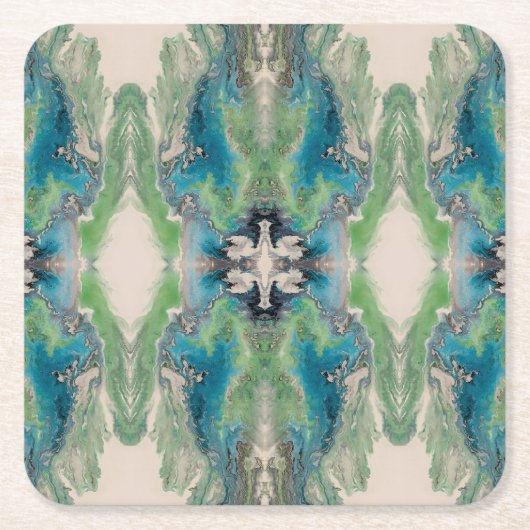 Artistic Fluid Abstract in Aqua & Green Rechteckiger Pappuntersetzer (Vorderseite)