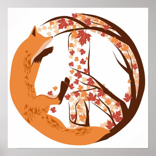 Artistic Fox Peace Sign Autumn Leaves Tree Poster (Vorne)