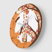 Artistic Fox Peace Sign Autumn Leaves Tree Poster Große Wanduhr (Winkel)