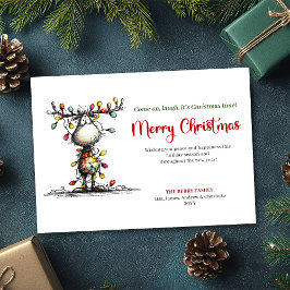 Artistic Funny Reindeer Merry Christmas Card Feiertagskarte