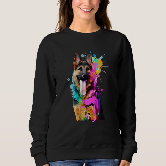 Artistic German Shepherd with Paint Splashes Sweatshirt (Vorderseite)