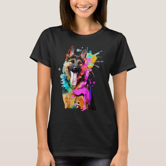 Artistic German Shepherd with Paint Splashes T-Shirt (Vorderseite)