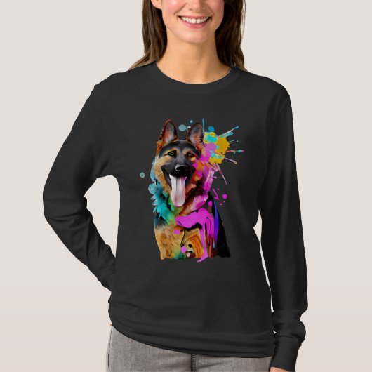 Artistic German Shepherd with Paint Splashes T-Shirt (Vorderseite)