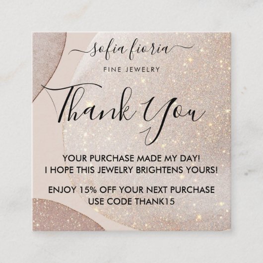 Artistic Gold Glitzer Vielen Dank für Ihre Bestell Quadratische Visitenkarte (Vorderseite)