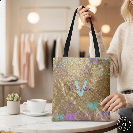 Artistic Gold Metallic Foil Glitzer Paint Spritzer Tasche