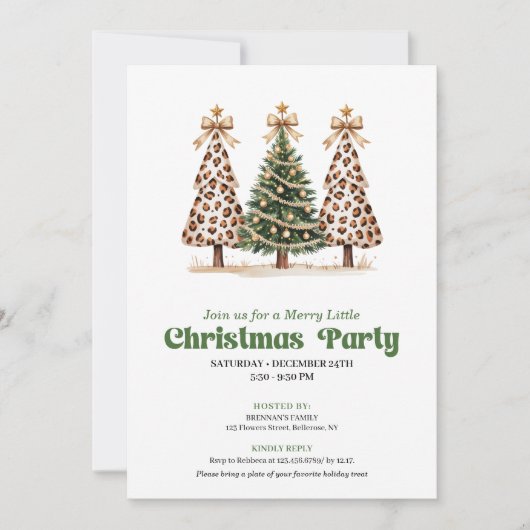 Artistic green gold leopard Christmas tree invite Einladung (Vorderseite)