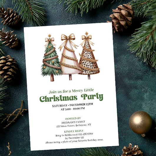 Artistic green gold leopard Christmas tree invite Einladung