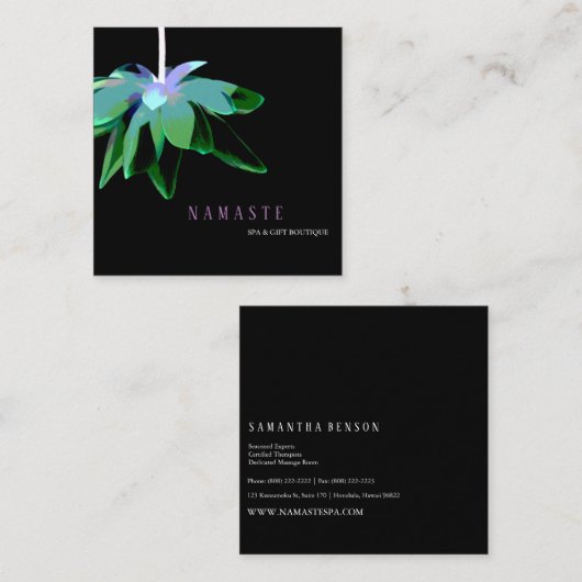 ©Artistic Green Lotus Blume Dark Floral Quadratische Visitenkarte (Vorne/Hinten)