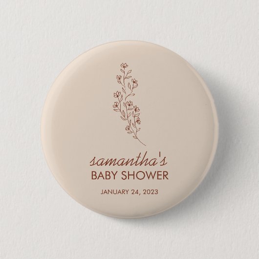 Artistic Hand Drawn Baby Shower Script with Flower Button (Vorderseite)