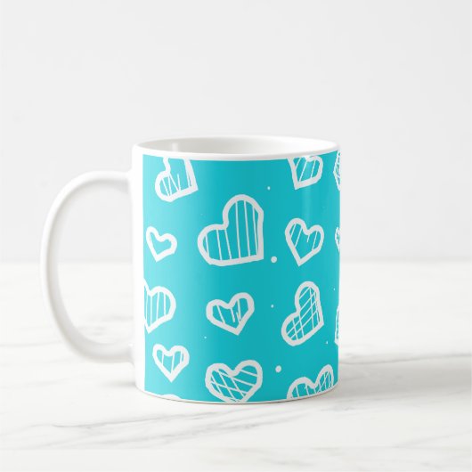 Artistic Hearts Seamless Pattern on Sky Blue Kaffeetasse (Links)