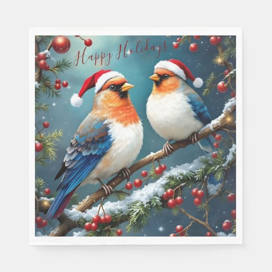 Artistic Holiday Christmas Birds With Santa Hats Serviette (Vorderseite)