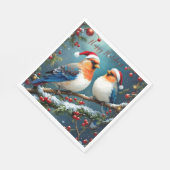 Artistic Holiday Christmas Birds With Santa Hats Serviette (Ecke)