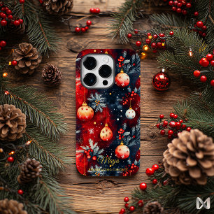Artistic Holiday - Elegantes Rot und Gold Case-Mate iPhone 14 Pro Hülle