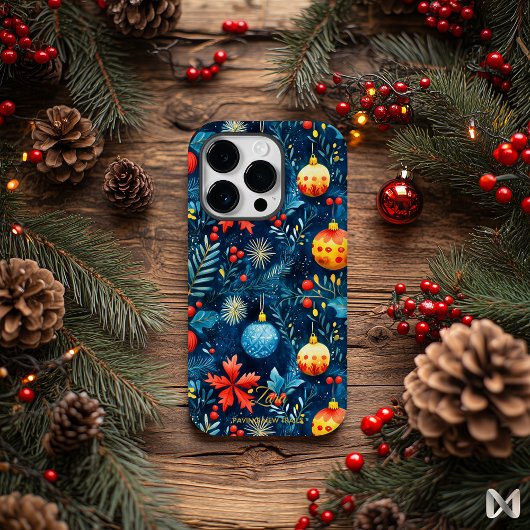 Artistic Holiday - Festival Blue and Gold Ornament Case-Mate iPhone Hülle
