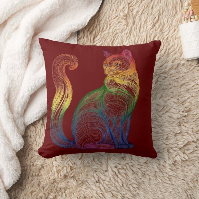 Artistic Home Decor Vibrant Swirl Cat  Kissen (Decke)