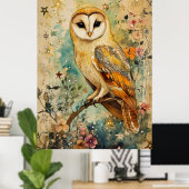 Artistic illustration of a barn owl, poster (Heimbüro)