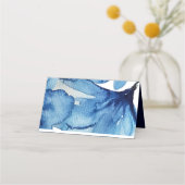 Artistic Indigo Blue Watercolor Floral Platzkarte (Rückseite)