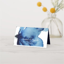 Artistic Indigo Blue Watercolor Floral Platzkarte