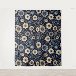 Artistic Indigo Florals Design für Aquarellmuste Wandteppich