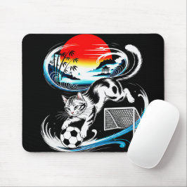 Artistic Japanese Soccer Cat for gaming, office Mousepad