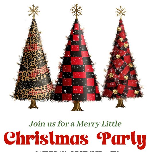 Artistic leopard and buffalo Christmas tree invite Einladung