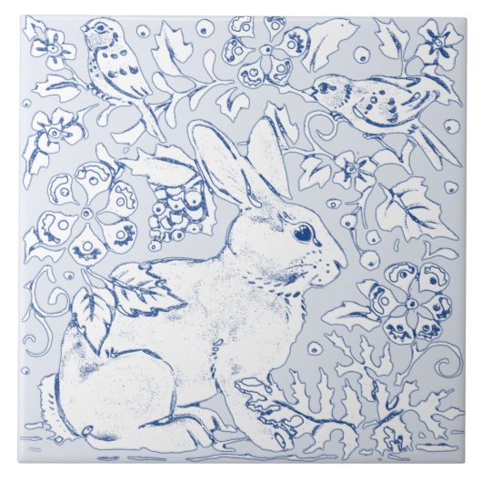 Artistic Light Bunny Bunny Bird Floral Delft Fliese (Vorderseite)