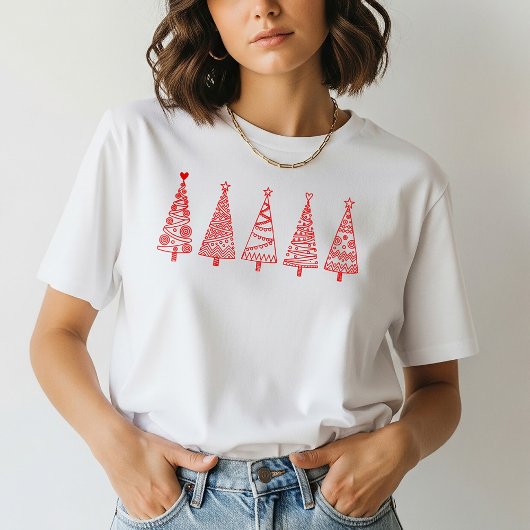 Artistic Line Art Christmas Trees Holiday Tee