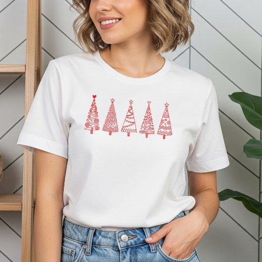 Artistic Line Art Christmas Trees Holiday Tee