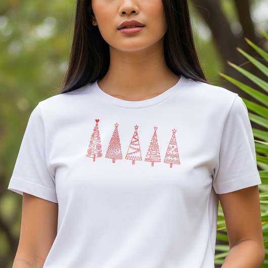 Artistic Line Art Christmas Trees Holiday Tee