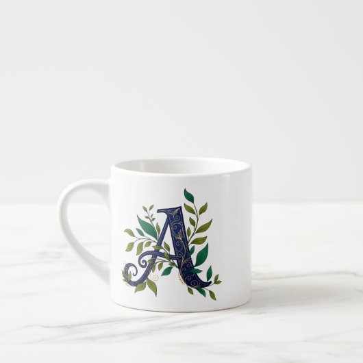 Artistic M – Fancy Blue & Gold Letter Espressotasse (Links)