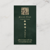 Artistic Modern Emerald Green & Gold Business Card Visitenkarte (Rückseite)