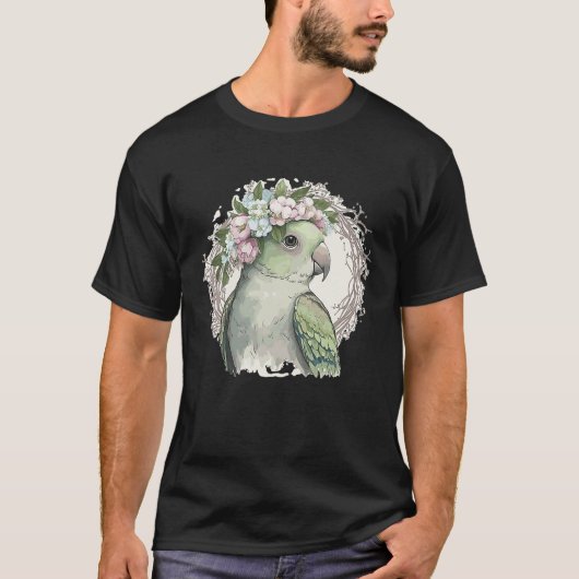 Artistic Monk Parakeet Quaker Parrot Bird Flower C T-Shirt (Vorderseite)
