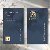 Artistic Navy Blue Gold Luxe Monogram Visitenkarte