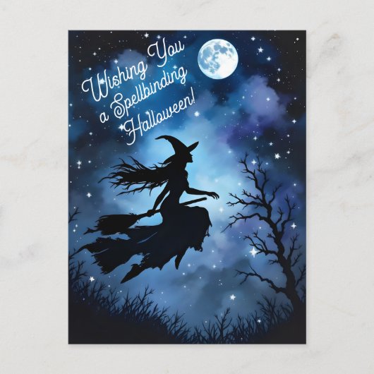 Artistic Night Silhouette Halloween Witch Postkarte (Vorderseite)