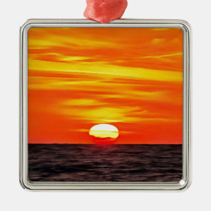 Artistic Orange Aegean Sunset Akyaka Silbernes Ornament