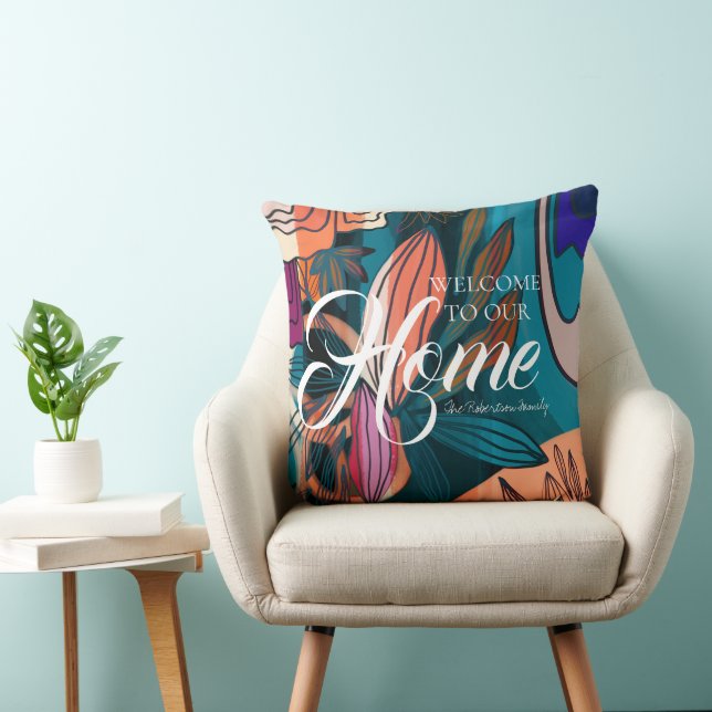 Artistic Orange Navy Blue Botanical Blätter Willko Kissen (Stuhl )
