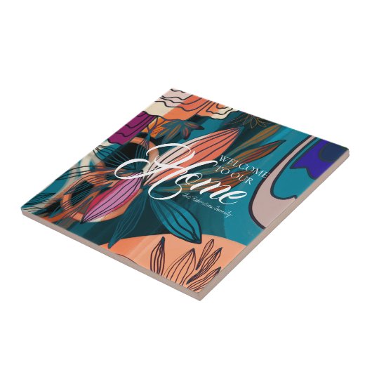 Artistic Orange Pink Navy Botanical Blätter Willko Fliese (Seite)