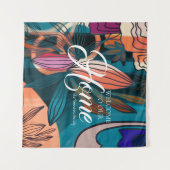 Artistic Orange Pink Navy Botanical Blätter Willko Wandteppich (Vorderseite (Horizontal))