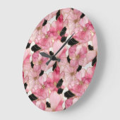 Artistic Pink Blooms Black Ink Abstract Große Wanduhr (Winkel)